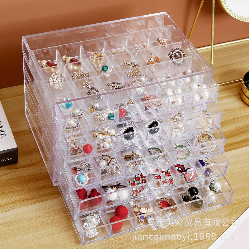 Trendy Large Capacity Transparent Jewelry Storage Box Women'S Multi-Layer Earrings Rings Necklace Box Home Drawer Style Jewelry Box Dustproof Drawer