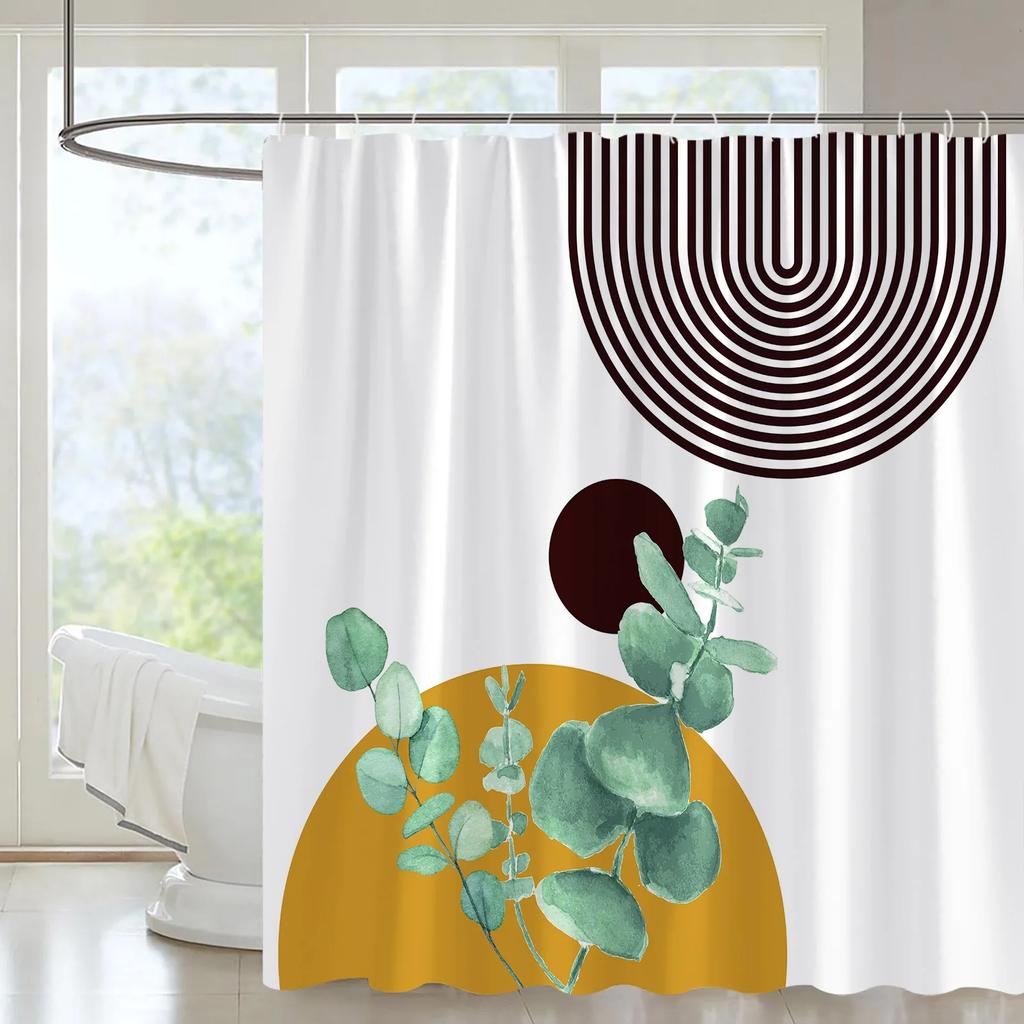 Abstract Mid Century Shower Curtain Arch Sun Moon Minimalist Geometric Curve Stripes Fabric Christmas Landscape Bth Curtain Hook
