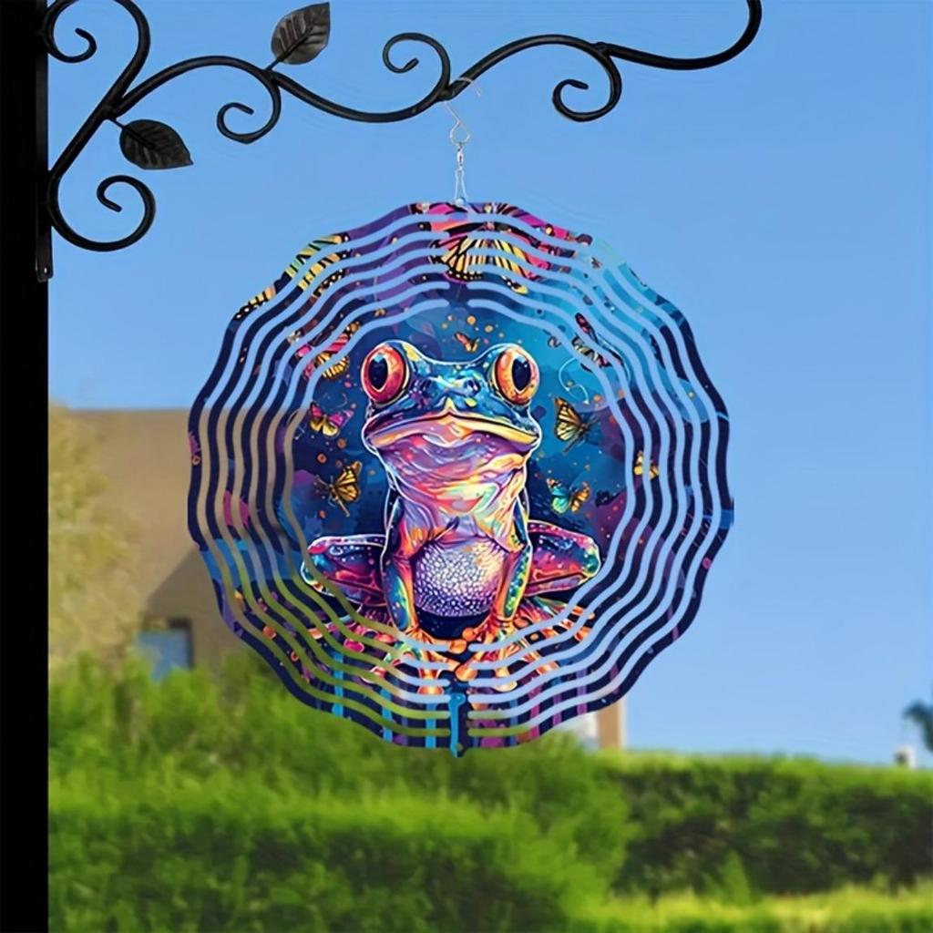 10 Inch Frog Neon Wind Spinner 3D Kinetic Metal Hanging Sculpture with 360 Rotating Hook for Outdoor Garden Yard Patio Decor Unique Gift