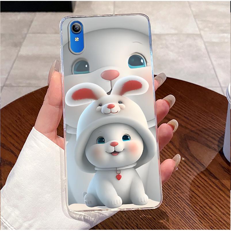 Чехол для Vivo Y91C / Y1S / Vivo 2015 / 1820 Роскошный Милый Кролик с Сердечком Смешной Рисунок Ультратонкий Тонкий Прозрачный Мягкий Чехол для Телефона