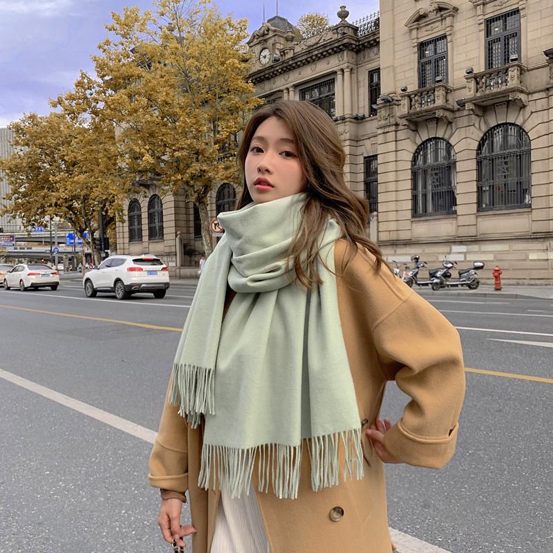 Кашемировый шерстяной шарф - Толстый, однотонный, унисекс, универсальный, в корейском стиле для осени/зимы.