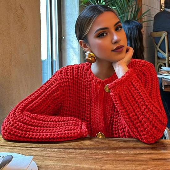 Вязаный укороченный кардиган, свитер с V-образным вырезом, длинным рукавом, на пуговицах, свободный крой, свитер, пальто с карманами, однотонный трикотаж