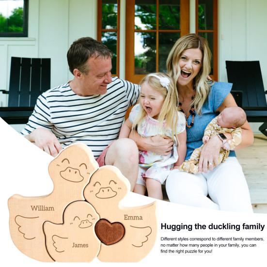 Yousheng 1 Set Wooden Duck Family Puzzle Ornament Love Heart Hugging Mother Father Baby Duck Jigsaw Table Sign Home Office Desktop Decoration
