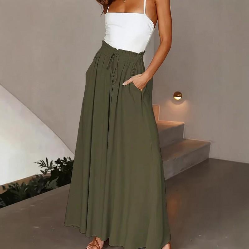 2026 Womens High Waist Wide Leg Trousers Elastic Loose Long Pants Casual Sweet Style