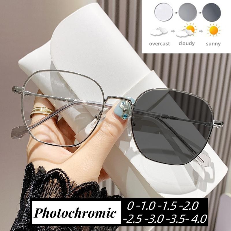 Outdoor Color Changing Sunglasses Women's Intelligent Photochromic Minus Diopter Glasses Trendy Myopia Prescription Eyeglasses