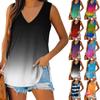 Женская мода, лето 2022, повседневная футболка без рукавов с v-образным вырезом и принтом, топы, блузка