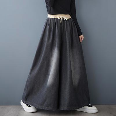 2024 Большие размеры Зимние толстые женские джинсы Длинные брюки Базовые брюки Свободные широкие брюки Повседневные однотонные синие Большие размеры