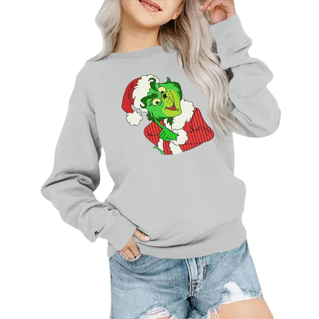 Kids' Fashion Loose-Fit Casual Long-Sleeve Christmas Print Oversized Crewneck Sweatshirt
