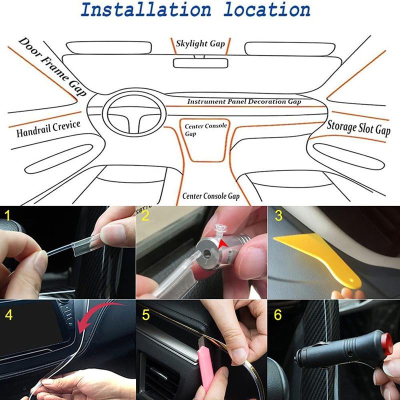 Car Interior Neon RGB Led Ambient Light Fiber Optic Kit With APP Sound Control Multiple Modes Auto Atmosphere Decorative Lamp