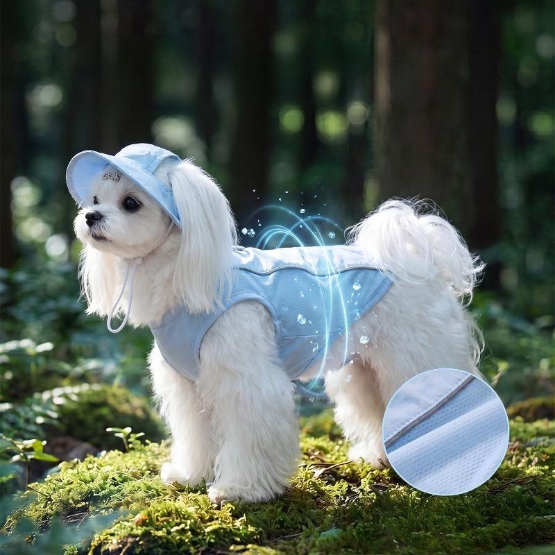 Summer Ice Cooling Dog Vest Harness with Sun Hat Reflective Breathable Sunscreen Puppy Clothes Built-in D-ring for Walking