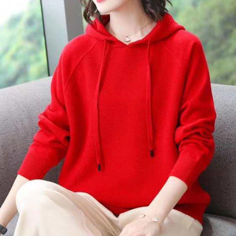 Women Sweater Korean Sleeved Long Loose Hooded Sleeved Sweater Bottoming Early Autumn Sweater Pullover Female