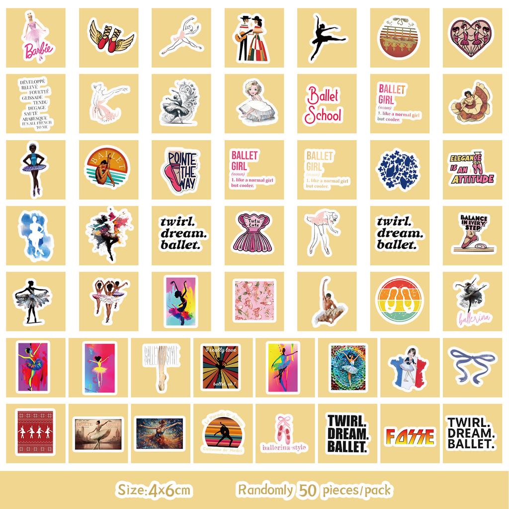50 Nordic Style Pink Ballet Stickers Pack Mobile Phone Water Cup Waterproof Decorative Stickers Children's Hand Account Stickers