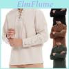 Top Speing Collar Stand Men Laceup V Neck Long Sleeve Solid Color Gothic Punk Pirate Style Loose Pullover Soft Breathable Men Mid Length Shirt