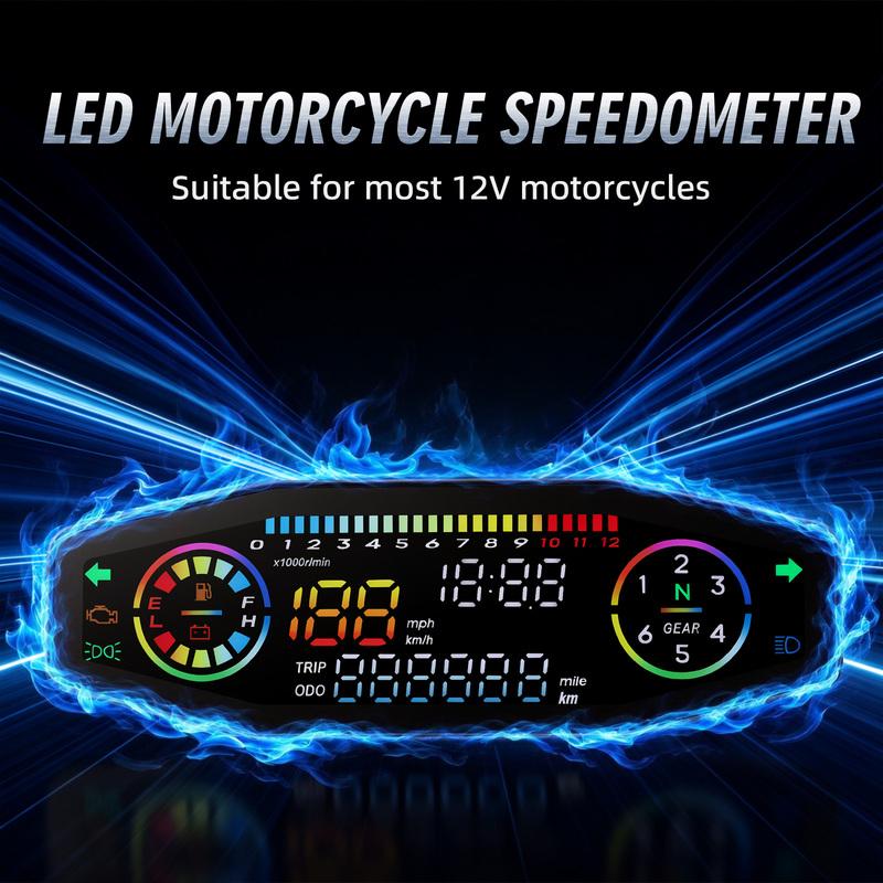 Motorcycle Speedometer 12V Universal Digital Speed Meter LED Oil Gauge Tachometer Dashboard trument Panel Meter LCD Display