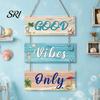 Wooden Ornaments Beach Theme Wall Sign Good Vibes Only Hanging Plaque with Hemp Door Decoration Rope Coastal Ocean-Style Welcome for Porch Fence
