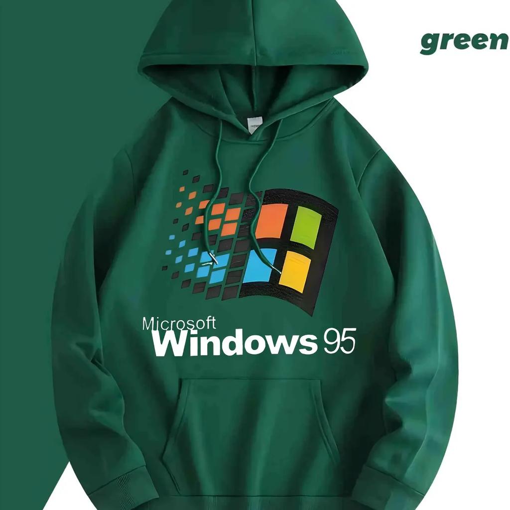 Men's Retro Windows 95 Graphic Hoodie Dark Grey Pullover Sweatshirt Retro Gaming Hoodie for Tech Enthusiasts