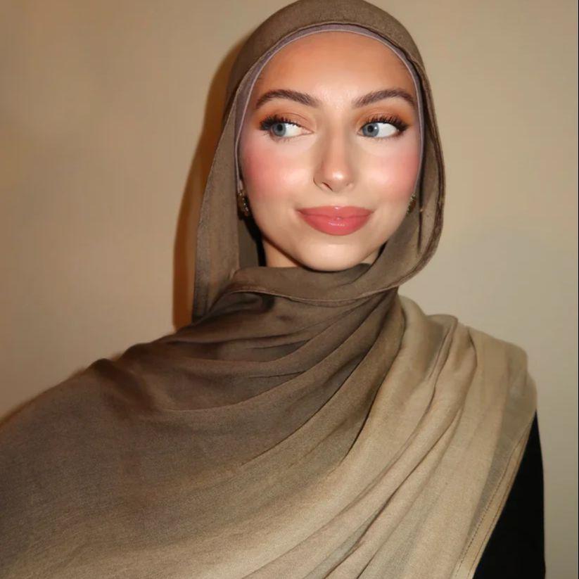 Ombre Modal Fabric Hijab Scarf Double Stitches Edge Cotton Viscose Muslim Women Scarf Soft Lightweight Shawl Rayon Scarf Hijab