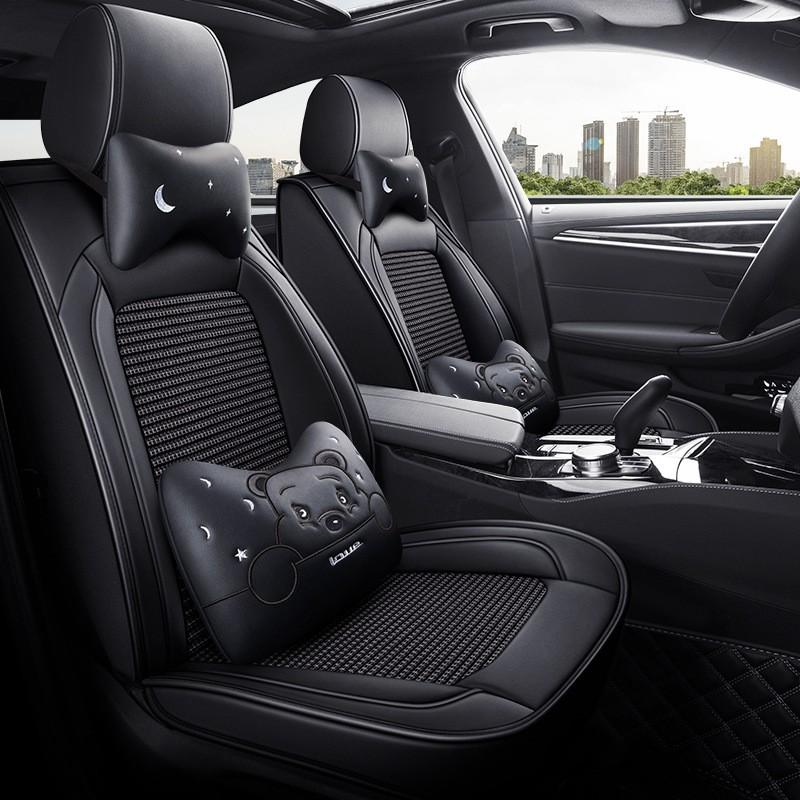 Full Leather Car Seat Cover Set With Side Wing Wrap All-Season Breathable Durable Auto Interior Accessory