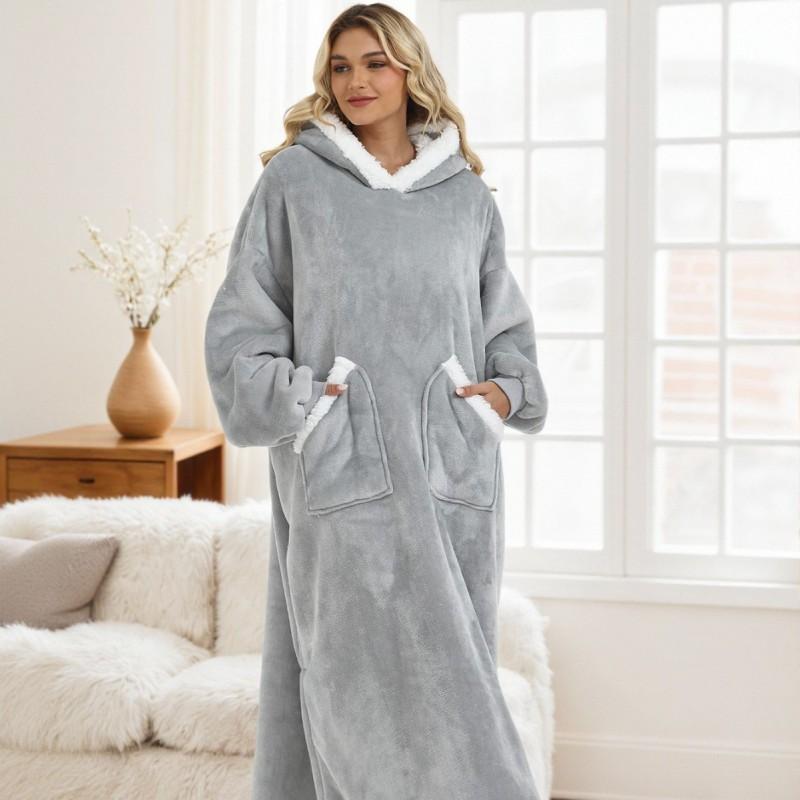 Flannel Fleece Hooded Pullover Sweatshirt Adult Warm Homewear Winter