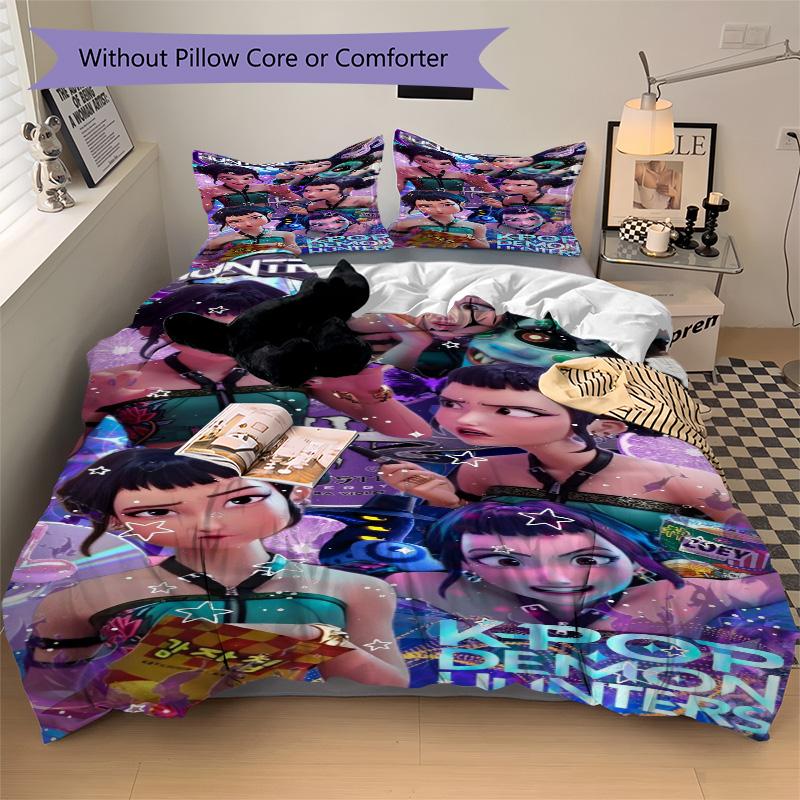 Kpop Demons Bedding 3 Piece Set Hd Print Duvet Cover Pillowcases For Teens Adult Bedroom Decoration Christmas Gift C9211312