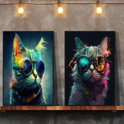 Милый и милый кот в очках, холст, картина, настенные художественные постеры с животными и принт, настенная картина, современная гостиная, домашний декор