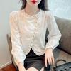 Lace Round Neck Shirt Spring Versatile Short Commuting Long Sleeved Shirt