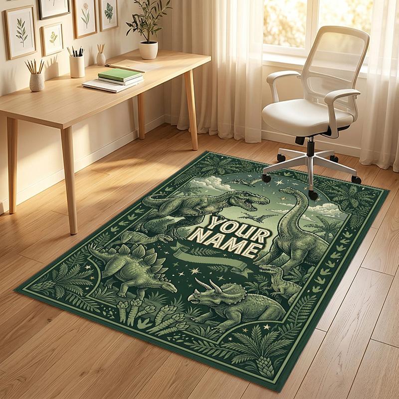 Dinosaur Theme Crystal Velvet Rug Personalized Custom Name Text Soft Floor Mat Home Decor