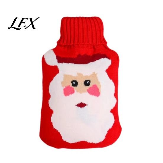 PVC Hot Water Bottle 1000/2000ML Christmas Bottle, Cartoon Bag with Knit Safe Cover, Long Lasting Heat Retention, Winter Warm Washable Cover