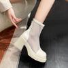 Fashion Fashion Round Toe High Heels Women's Sandals 2025 Summer Waterproof Platform Thick Bottom Short Boots Mesh Casual Women's Boots