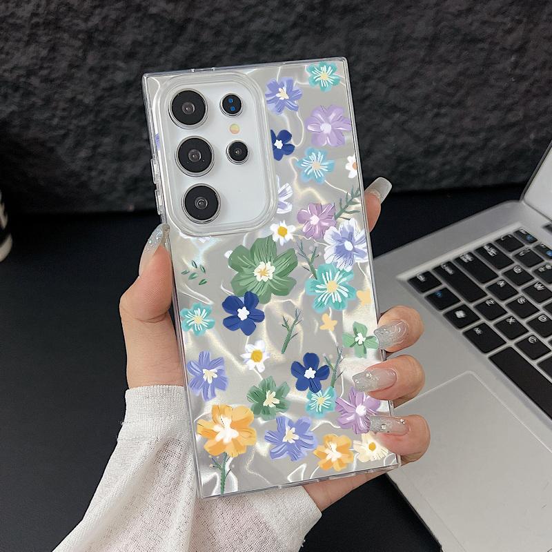 Чехол-накладка из мягкого блестящего полиуретана с цветочным принтом для Samsung S25 Ultra S24 FE S23 A36 A56 A16 A55, тонкий, ударопрочный, жесткий чехол для телефона из ПК с перьями