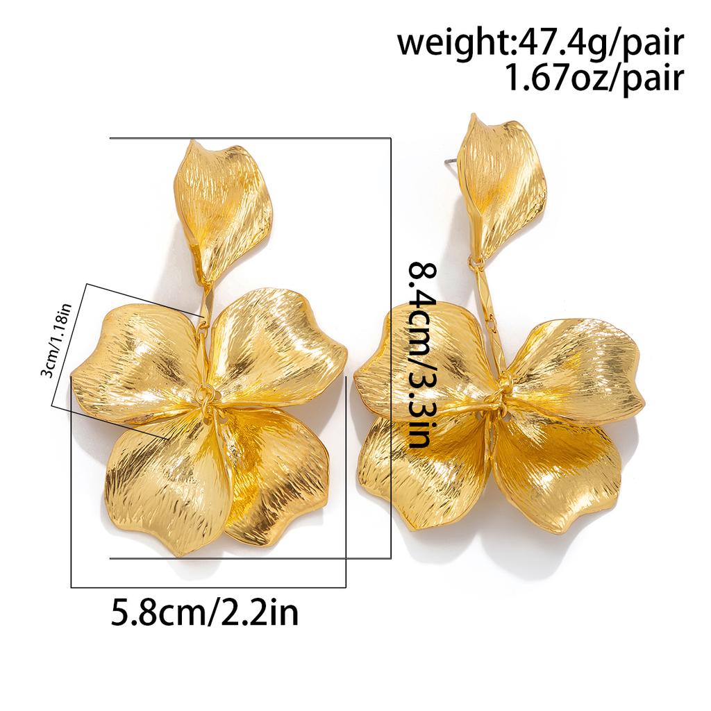 Ingemark Punk Flower Petal Long Tassel Drop Earrings for Women Gold Color Hanging Piercing Earrings Wed Bridal Jewelry Gift New