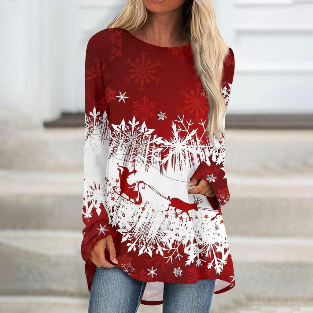 Женский модный свободный пуловер средней длины с круглым вырезом и принтом, рукава реглан, повседневный топ с длинными рукавами