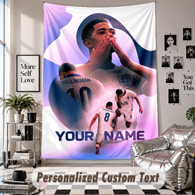 Wall Hanging Tapestry With Custom Name & Text, Jude Bellingham Decorative Tapestry For Bedroom