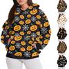 Women's Fashion Casual Pullover Hooded Sweatshirt Halloween Printed Long Sleeve Sweatshirt