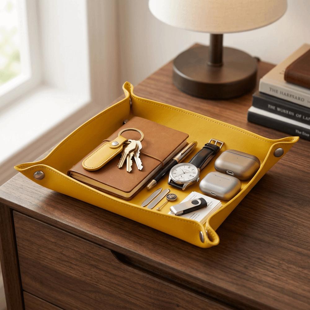 Leather Key Tray Foldable Desktop Accessory Plate Easy Storage Jewelry Tray Dresser