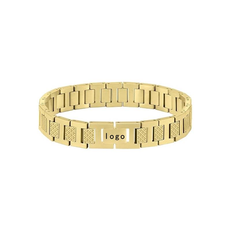 Trendy Non-Fading Stainless Steel Magnetic Bracelet for Men - 18K Gold Plated Adjustable Watch Band Chain Style Bracelet