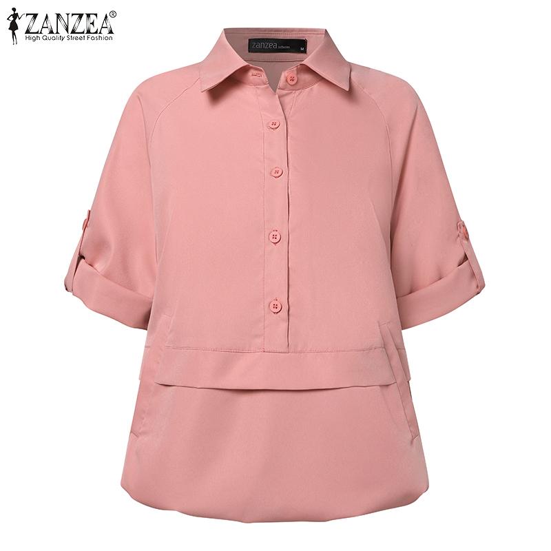 ZANZEA Женская повседневная летняя блузка с отложным воротником и коротким рукавом