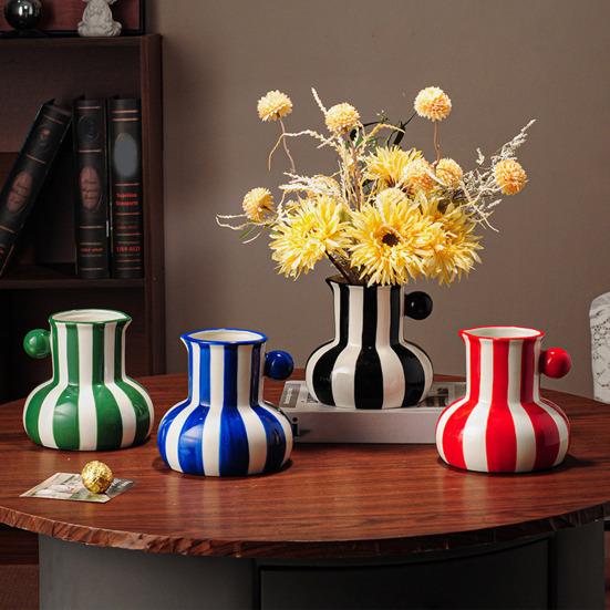 Расписная керамическая ваза Настольная полосатая художественная ваза Декоративная ваза для цветов для цветочной композиции Декор для гостиной спальни