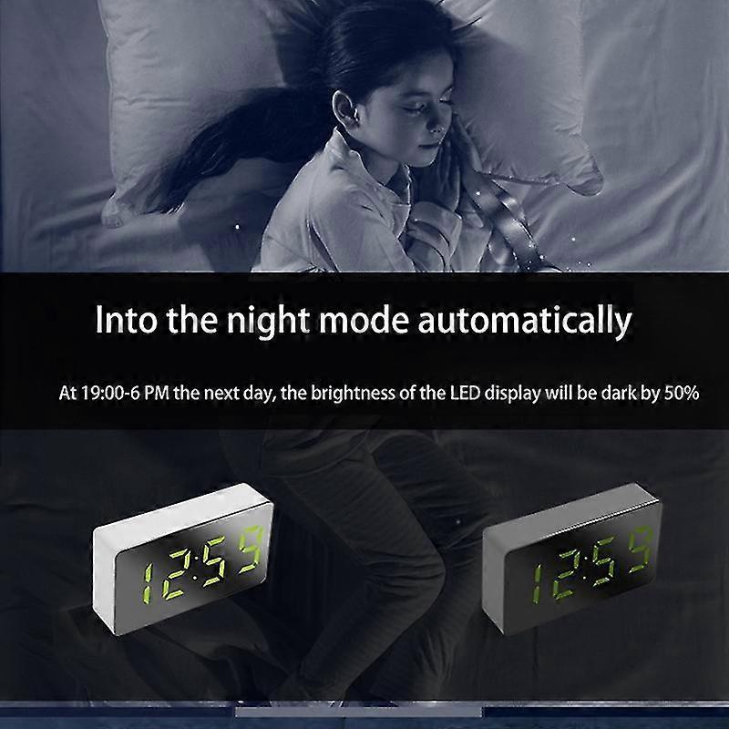Mini Desk Alarm Clock Digital Mirror LED Temperature USB Bedside Table Travel Clocks for Bedroom Li