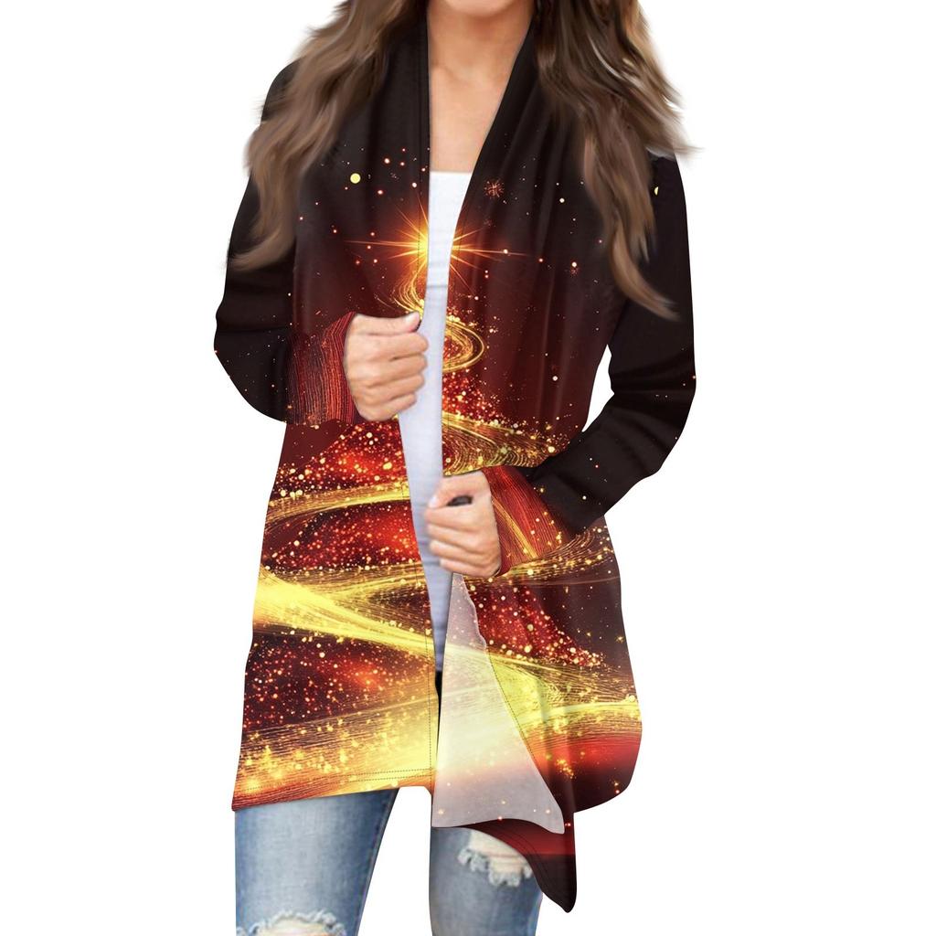 Женская модная рождественская куртка с принтом, повседневный кардиган с длинным рукавом, пальто