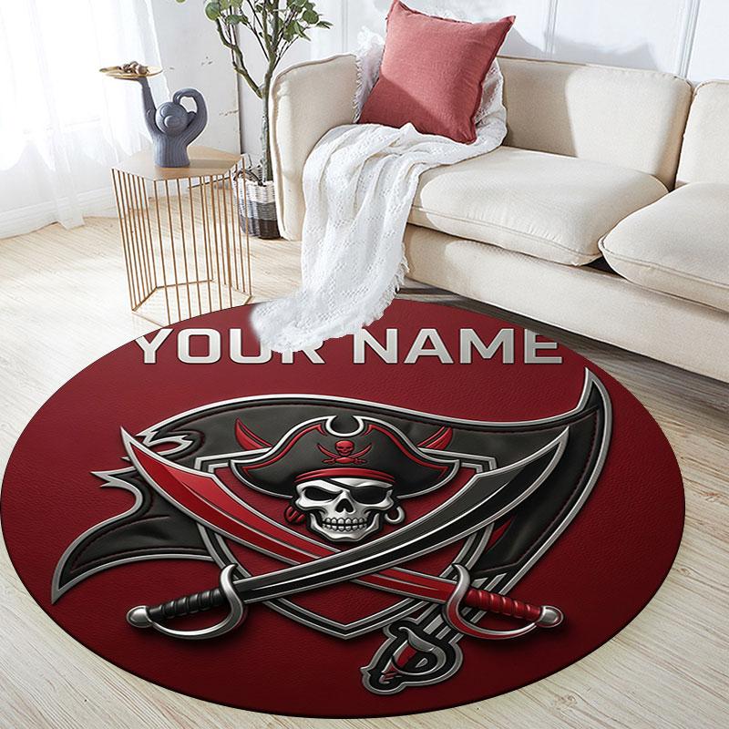 Custom Name,Tampa Bay Buccaneers pattern round rug,Carpet Rug for Living Room Bedroom Playroom ,Non-slip Floor Mat,Holiday Gifts and Birthday Gifts.