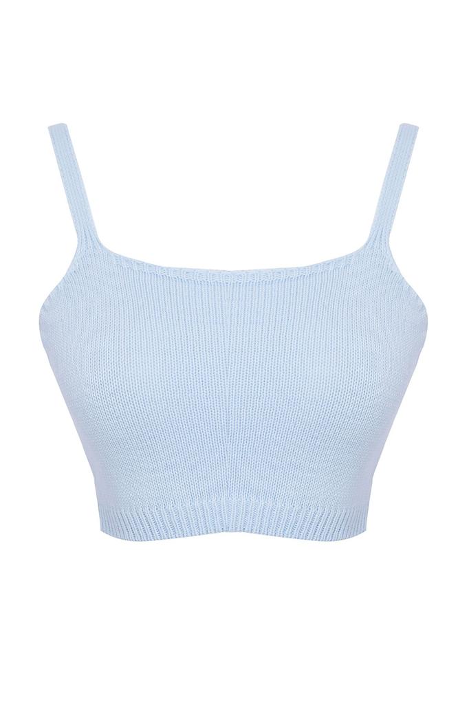 Women's Fashionable Stylish Cardigan Blue Button Detailed Openwork Perforated Blouse-Cardigan Set