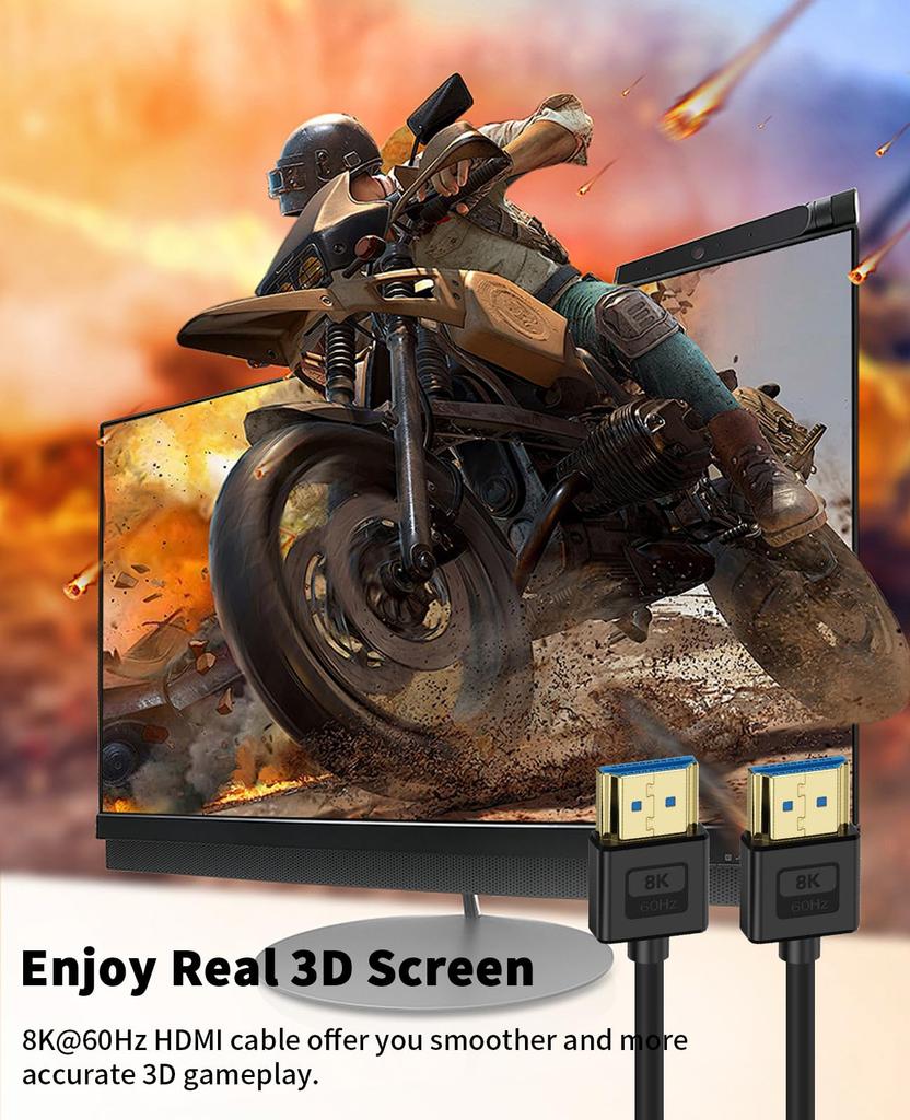 Poyiccot Мягкий кабель HDMI Ультратонкий кабель HDMI Короткий кабель HDMI Стандартный кабель HDMI Сверхвысокоскоростной UHD 48 Гбит/с Кабель-переходник HDMI 0,3 м, 8K, 2.1 8K@60Гц