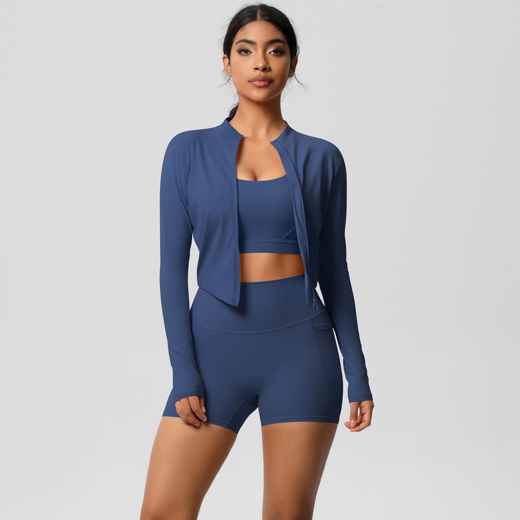 Костюм для йоги с высокой талией, матовый облегающий с карманом, быстросохнущий комплект из трех предметов для упражнений с ощущением облака, набор для бега и фитнеса для активного отдыха, женский