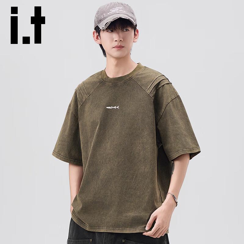 izzue it Men's Heavyweight Pure Cotton Embroidered Drop-Shoulder T-Shirt