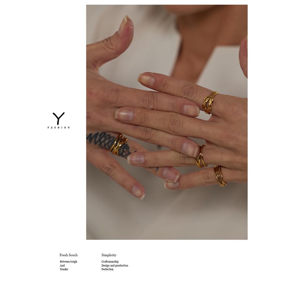 Yhpup New Stainless Steel Jewelry Minimalist Metal Golden 18 K PVD Plated Opening Ring for Women Bagues Pour Femme Party Gift