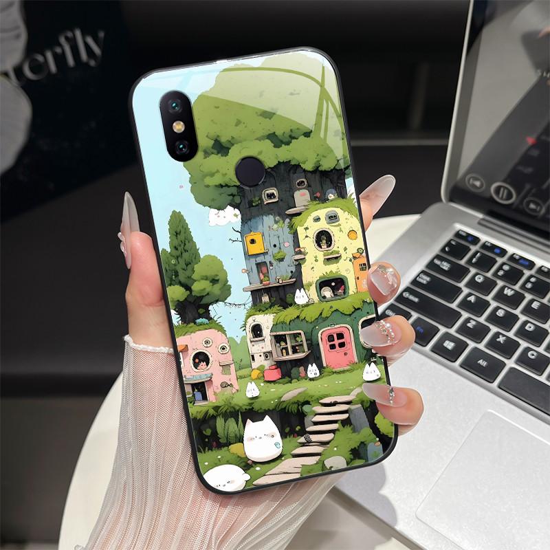 Чехол для телефона Xiaomi Mi A2 / Mi A2 Lite Модный фэнтезийный дизайн Закаленное стекло Бампер для MiA2 Lite Полная защита Задние крышки