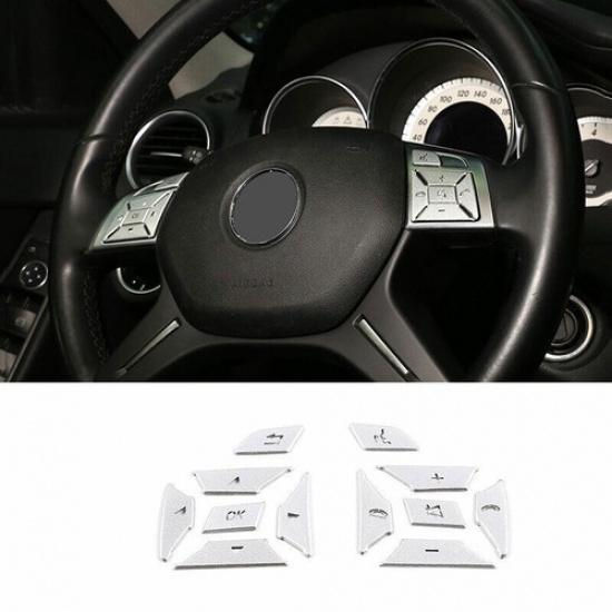 Silver Aluminum Front Steering Wheel Sticker Trim For Mercedes-Benz GLK 2013-15