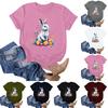 Women's Easter Bunny Print Neck Short Sleeve T-Shirt Top