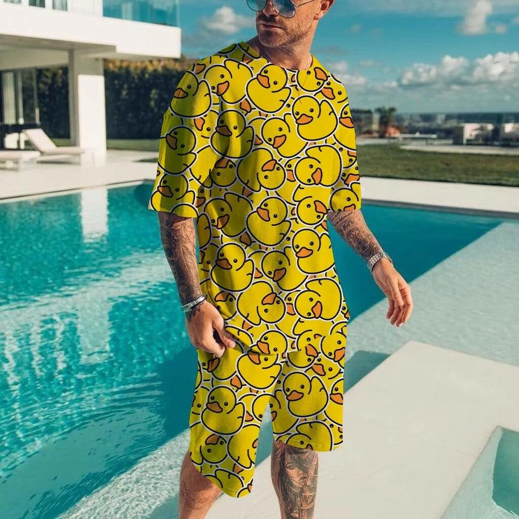 Футболки с 3D принтом «Забавные утки и панда», шорты, комплекты, мужская повседневная модная футболка большого размера с короткими рукавами, комплект брюк, мужские костюмы, одежда